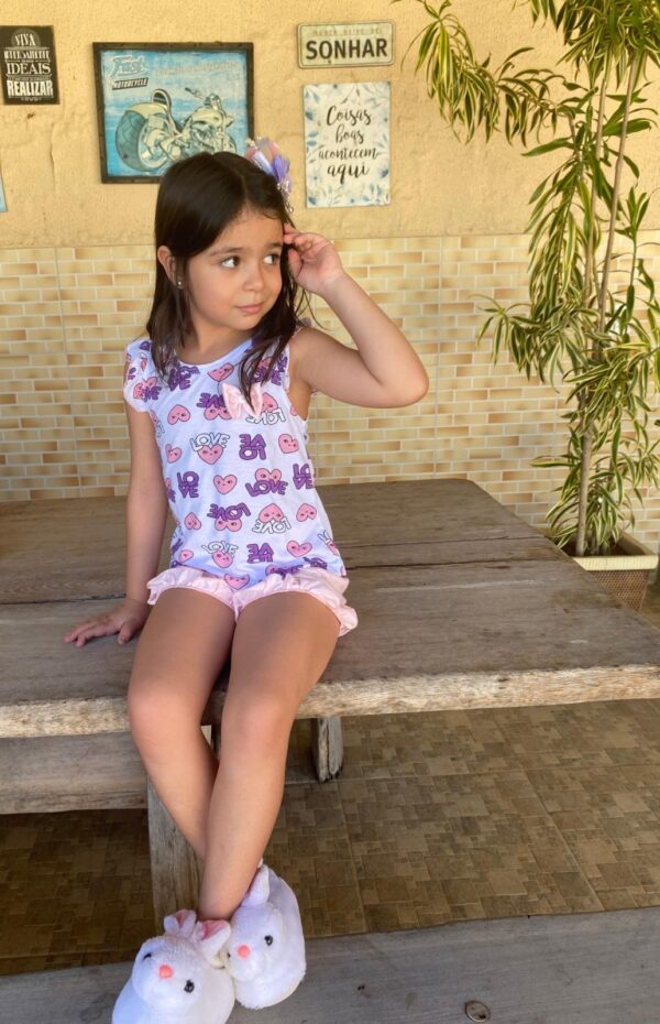 Baby Doll Infantil PV, Blusa Estampada e Short Liso, Detalhe em Laço - 47001410